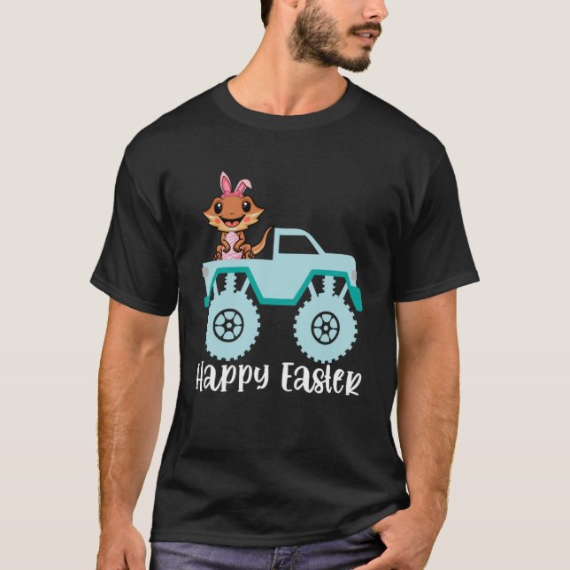 Happy Easter Bearded Dragon Riding Monster Truck T T-Shirt (Front)