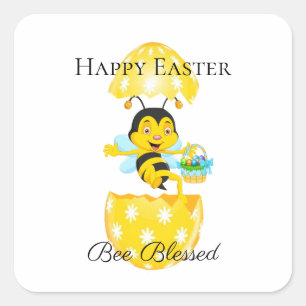 Happy Easter Bee Blessed Cartoon Square Sticker