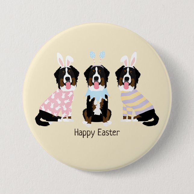 Happy Easter Bernese Mountain Dogs 3 Inch Round Button (Front)