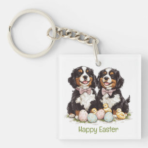 Happy Easter Bernese Mountain Dogs Easter Eggs Keychain