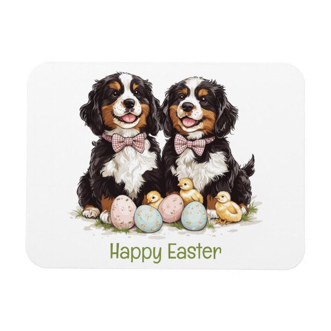 Happy Easter Bernese Mountain Dogs Easter Eggs Magnet (Horizontal)