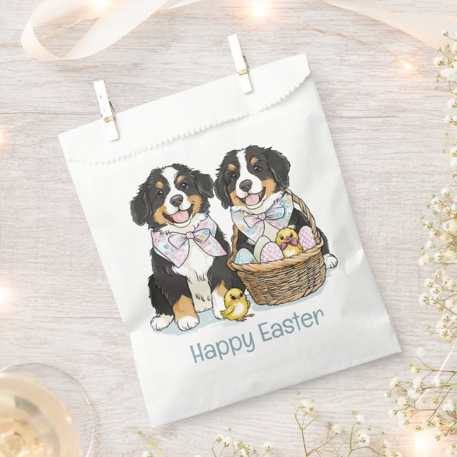 Happy Easter Bernese Mountain Dogs Favour Bag (Clipped)