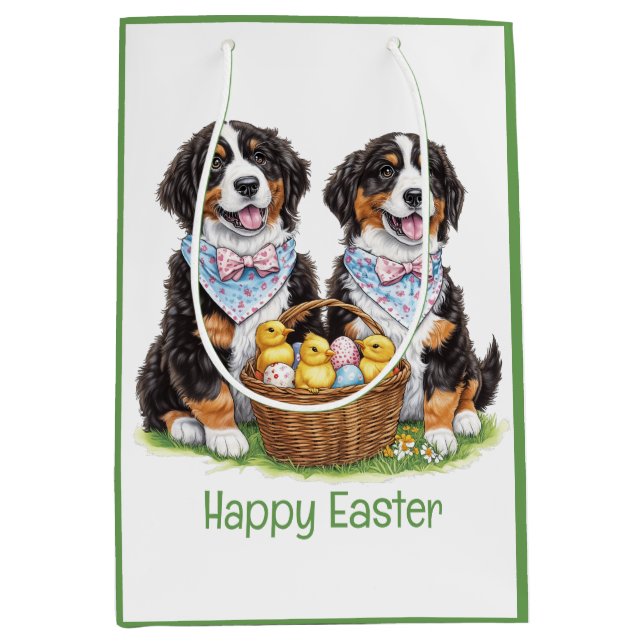Happy Easter Bernese Mountain Dogs Medium Gift Bag (Front)