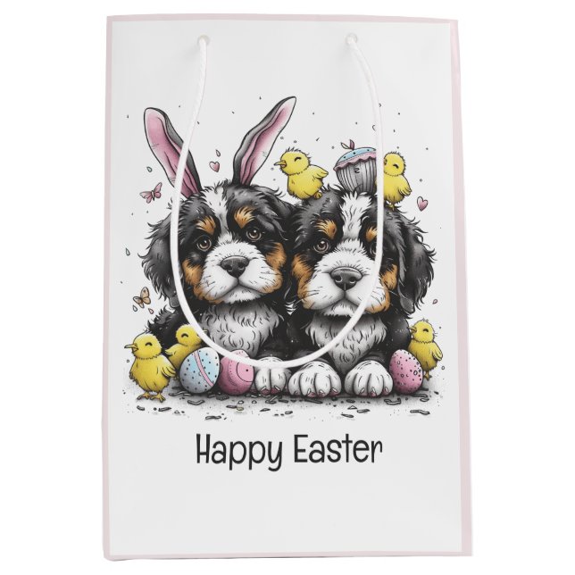 Happy Easter Bernese Mountain Dogs Medium Gift Bag (Front)