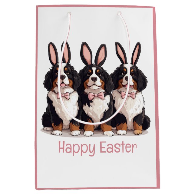 Happy Easter Bernese Mountain Dogs Medium Gift Bag (Front)