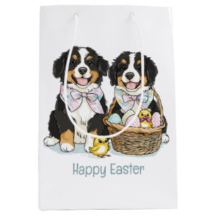 Happy Easter Bernese Mountain Dogs Medium Gift Bag