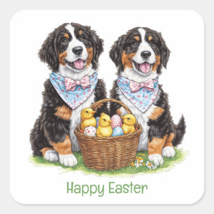 Happy Easter Bernese Mountain Dogs Square Sticker