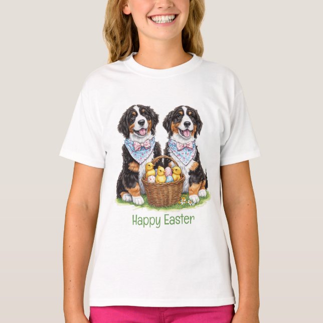 Happy Easter Bernese Mountain Dogs T-Shirt (Front)