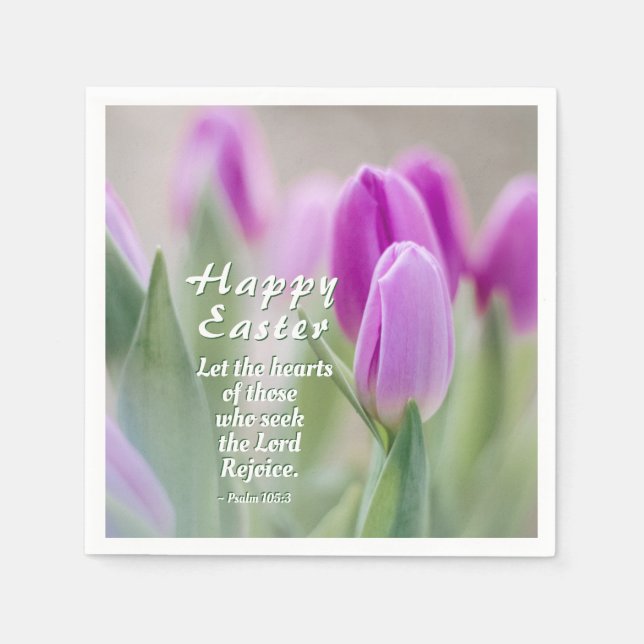 Happy Easter Bible Verse Pink Tulips Napkin (Front)