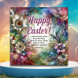 Happy Easter Bible Verse Watercolor Floral Holiday Card