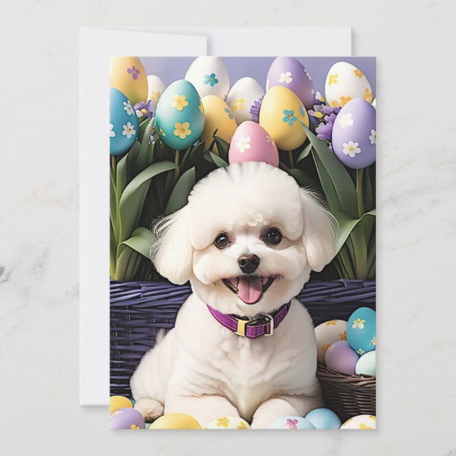 Happy Easter Bichon Frise Holiday Card (Front)