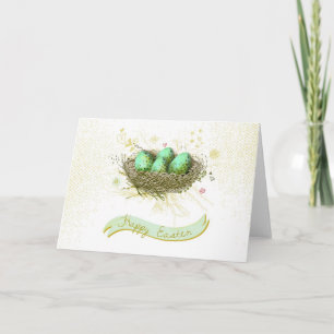 Happy Easter! - Birds nest with colourful eggs Holiday Card