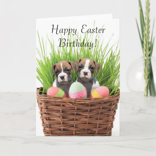 Happy Easter Birthday boxer pups card (Front)