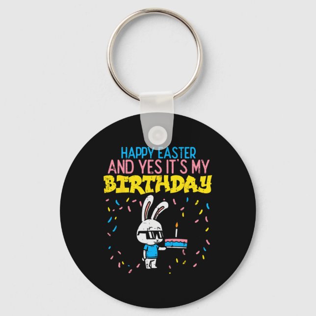 Happy Easter Birthday Bunny Cake Bday Party Boys G Keychain (Front)