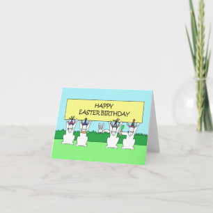 Happy Easter Birthday Rabbits in Party Hats Card