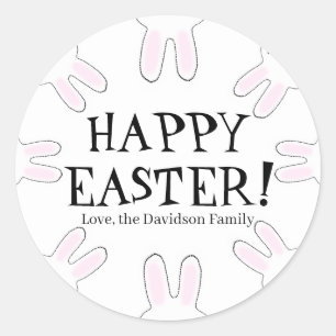 Happy Easter black white custom cute bunnies funny Classic Round Sticker