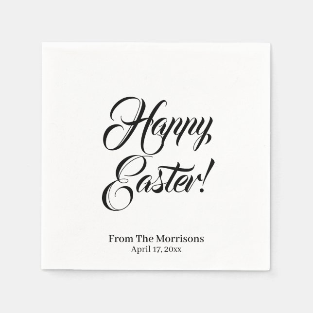 Happy Easter black white custom script elegant Napkin (Front)