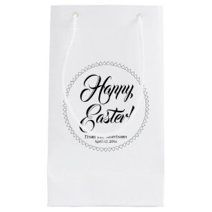 Happy Easter black white hearts custom script cute Small Gift Bag