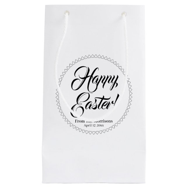 Happy Easter black white hearts custom script cute Small Gift Bag (Front)