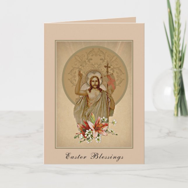 Happy Easter Blessings Prayer Resurrection Vintage Holiday Card (Front)