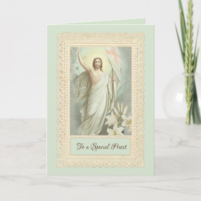 Happy Easter Blessings Resurrection Priest Vintage Holiday Card (Front)