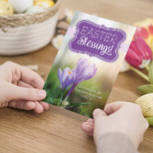 Happy Easter Blessings with Lilies and Bible Verse