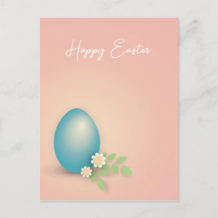 Happy Easter Blue Egg in Pink Postcard