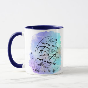 Happy Easter Blue Purple Calligraphy Illustration Mug