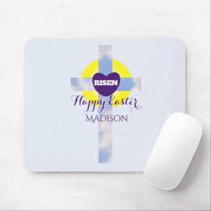 Happy Easter Blue Sky Cross Custom Name Mouse Pad