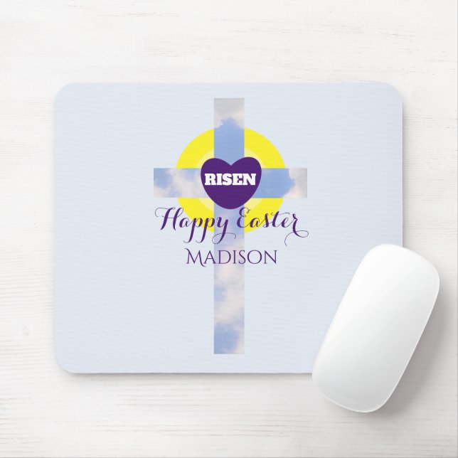 Happy Easter Blue Sky Cross Custom Name Mouse Pad (With Mouse)
