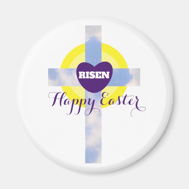 Happy Easter Blue Sky Cross Resurrection Day Magnet (Front)