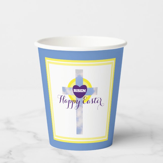 Happy Easter Blue Sky Cross Resurrection Day Paper Cups (Front)