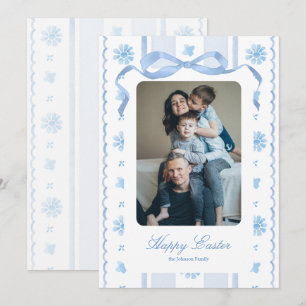 Happy Easter Blue Watercolor Floral Cottage Holiday Card