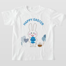 Happy Easter "Blue With Cute Bunny & Eggs"