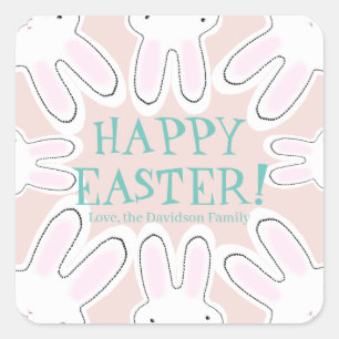 Happy Easter blush pink custom text cute bunnies Square Sticker