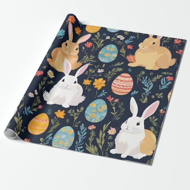 Happy Easter Boho Bunny Collection Wrapping Paper (Unrolled)