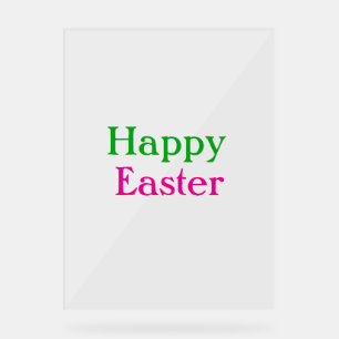 Happy easter boho green pink kids add name title acrylic sign
