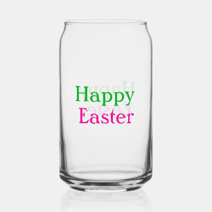 Happy easter boho green pink kids add name title can glass