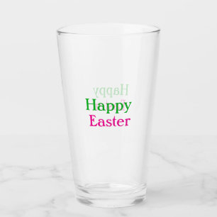 Happy easter boho green pink kids add name title glass