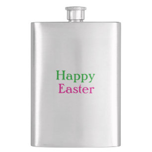 Happy easter boho green pink kids add name title hip flask