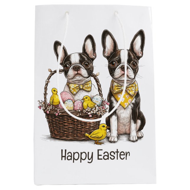 Happy Easter Boston Terrier Dogs Medium Gift Bag (Front)