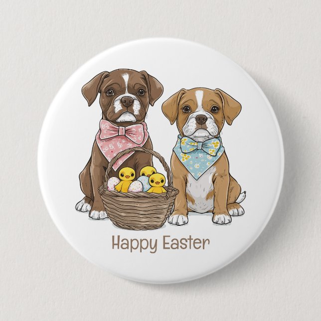 Happy Easter Boxer Dogs 3 Inch Round Button (Front)