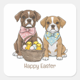 Happy Easter Boxer Dogs Square Sticker