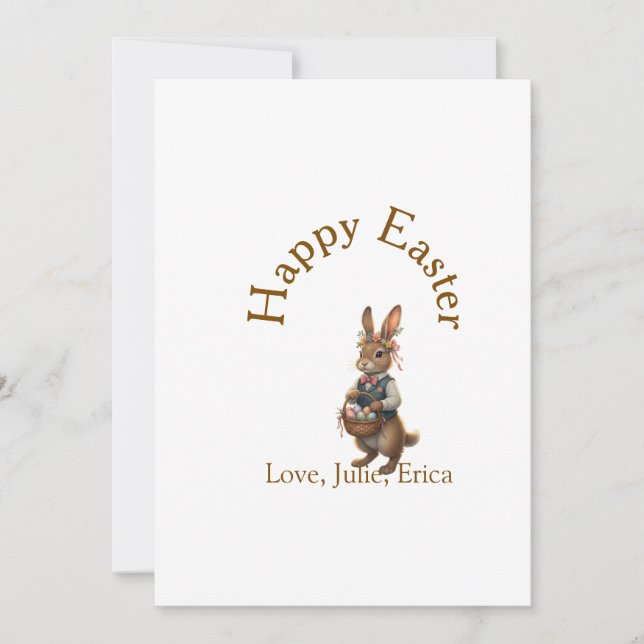 Happy Easter brown bunny with eggs love add name  Invitation (Front)