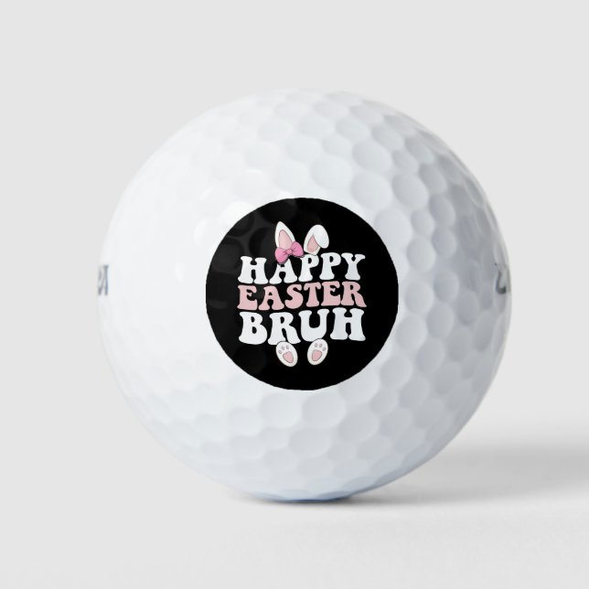 Happy Easter Bruh Bro Bunny Egg Hunt Groovy Retro Golf Balls (Front)