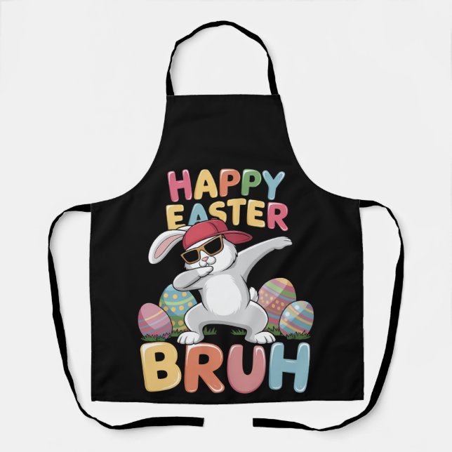 Happy Easter Bruh Bro Funny Dabbing Bunny Rabbit Apron (Front)