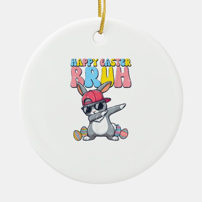 Happy Easter Bruh Bunny Dab Rabbit Dance Boys Kids Ceramic Ornament (Front)