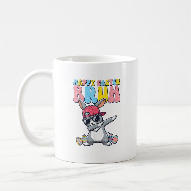 Happy Easter Bruh Bunny Dab Rabbit Dance Boys Kids Coffee Mug (Left)