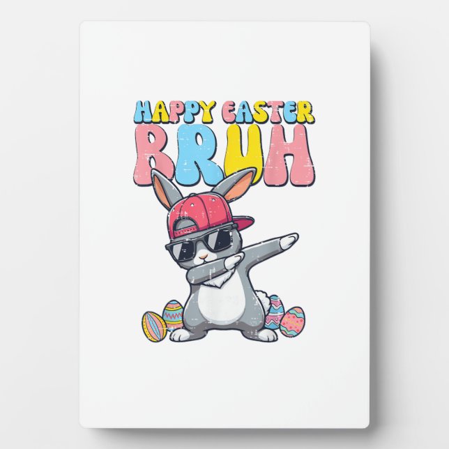 Happy Easter Bruh Bunny Dab Rabbit Dance Boys Kids Plaque (Front)