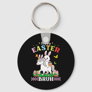 Happy Easter Bruh Cute Unicorn Bunny Ears Basket E Keychain